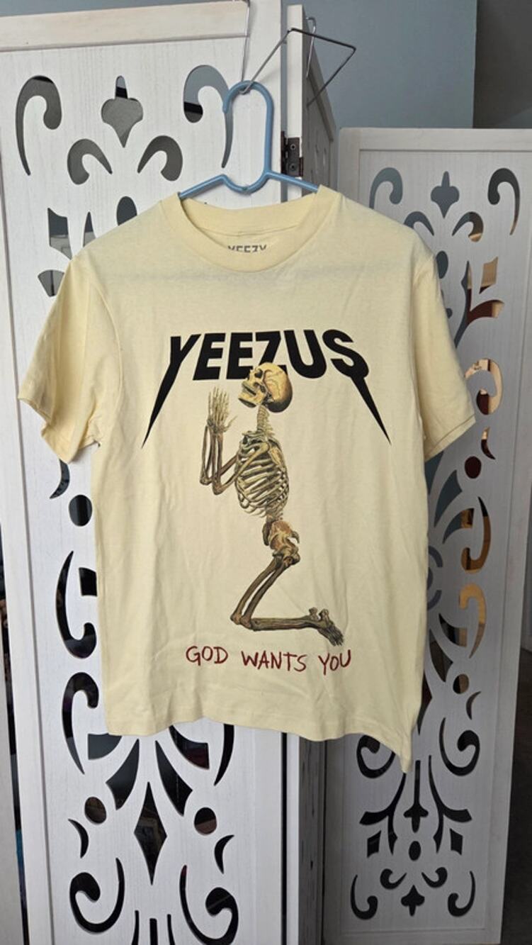 Yeezy Yeezus God Wants You Skeleton Graphic Tee Small Cream NWT Kanye West